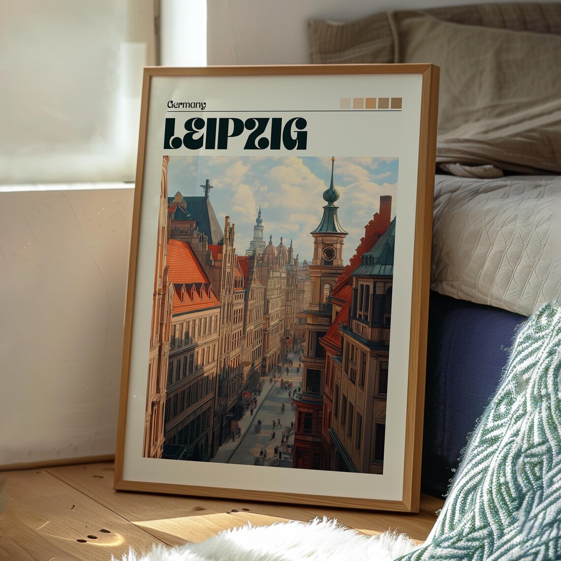 Leipzig Germany Historic Old Town Street Sunset Scene Poster - Image 3