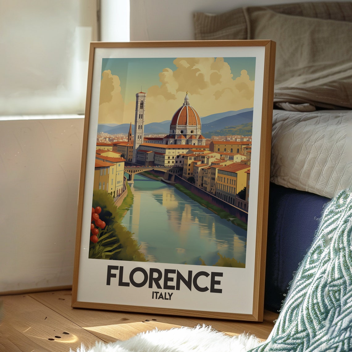Florence Italy Duomo Cathedral River Arno View Cityscape Poster - Image 3