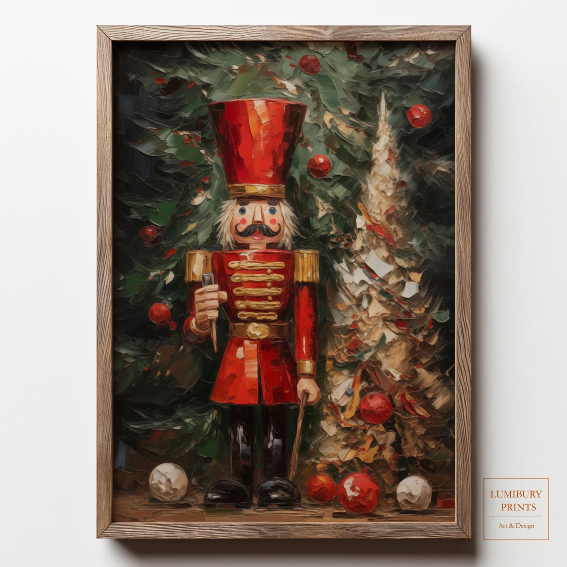 Nutcracker Soldier Red Uniform Vintage Christmas Tree Oil Poster