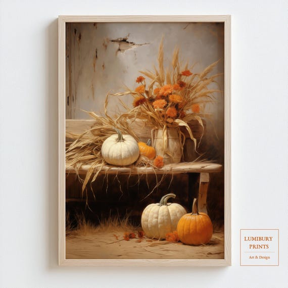 Neutral Halloween Art Autumn Farmhouse Wall Pumpkin Decor Soft Cozy Fall