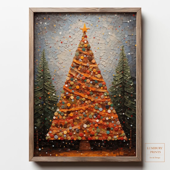 Colorful Mosaic Christmas Tree Starry Sky Artistic Holiday Poster