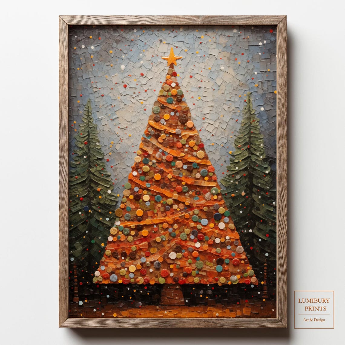 Colorful Mosaic Christmas Tree Starry Sky Artistic Holiday Poster