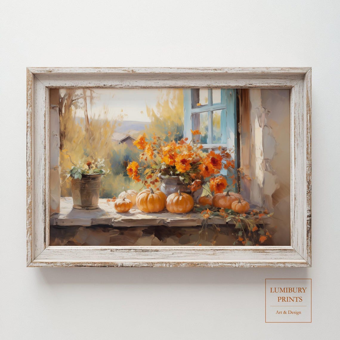 Autumn Pumpkins on a Sunny Window Sill Fall Still Life Poster