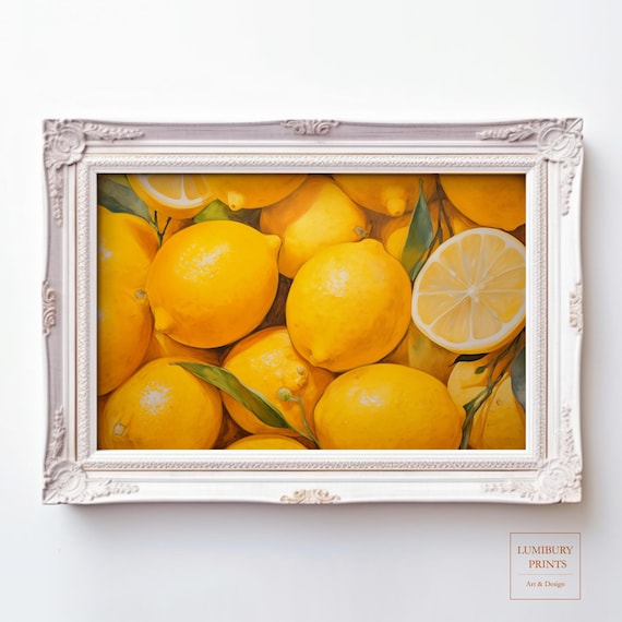 Bright Yellow Lemons Still Life Oil Painting Kitchen Art Poster