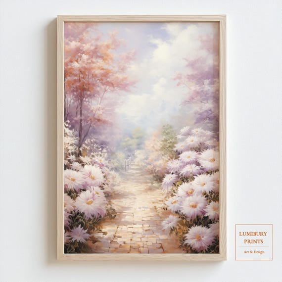 Chrysanthemum Wall Art Fall Decor Floral Garden Print Light Purple Flower Painting Botanical Instant