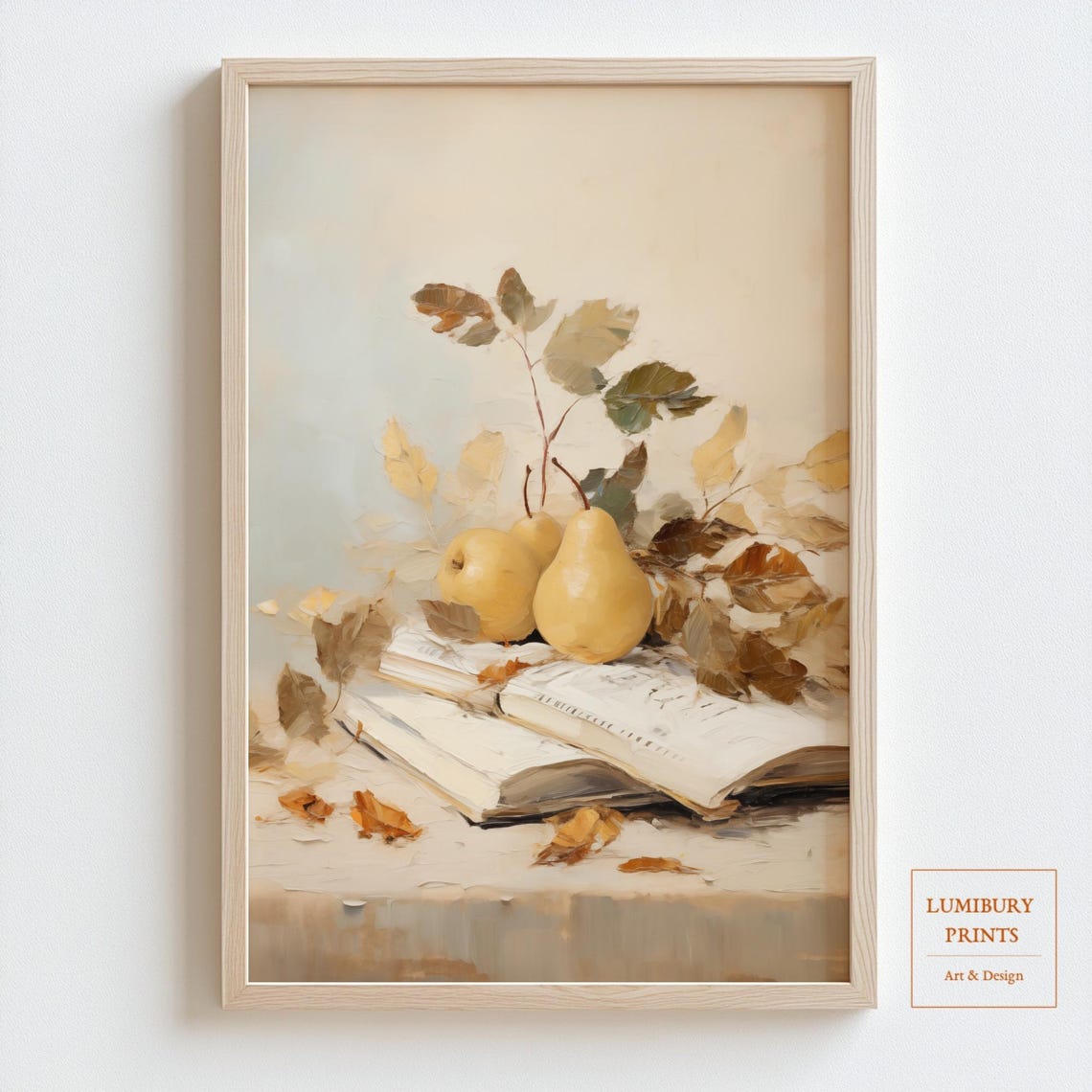 Pear Wall Art Fall Fruit Rustic Kitchen Decor Botanical Autumn Farmhouse Neutral Instant