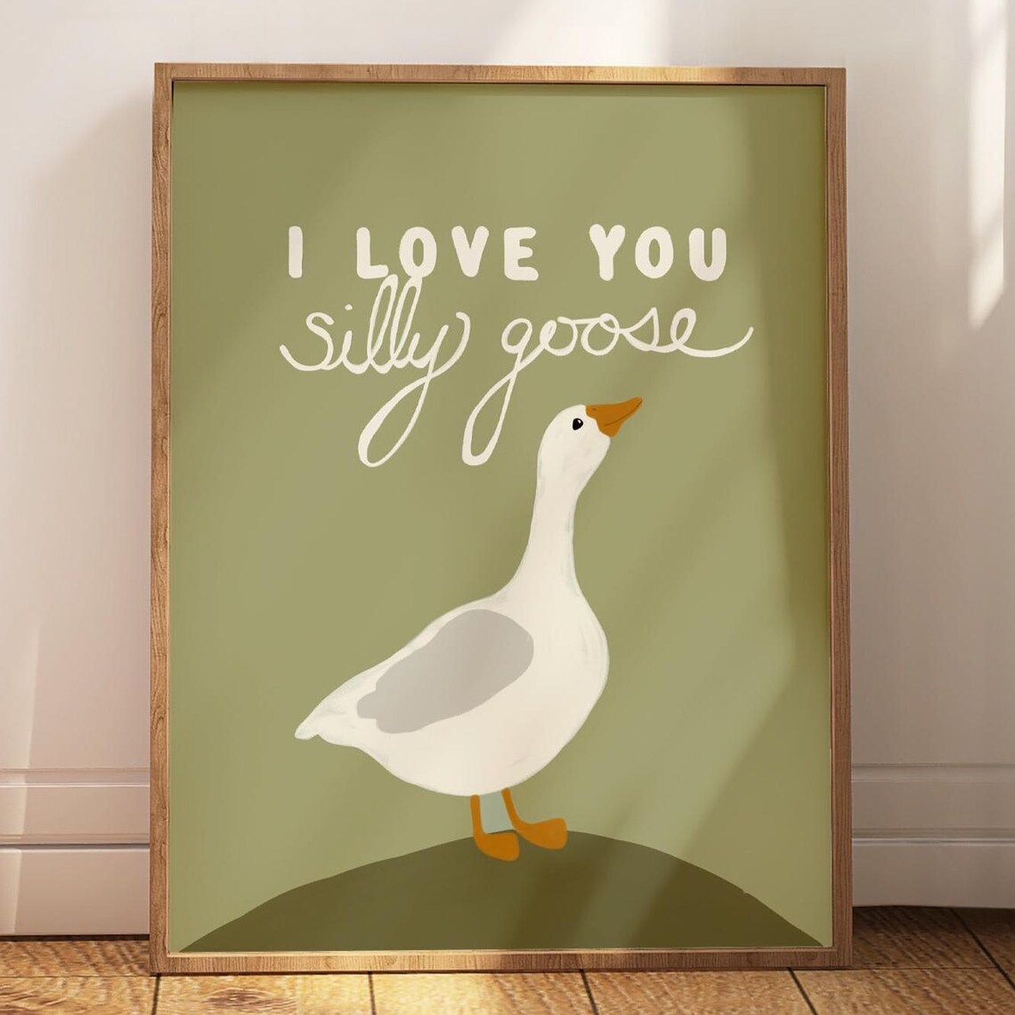 Silly Goose Nursery Art Print, Sage Green Animal