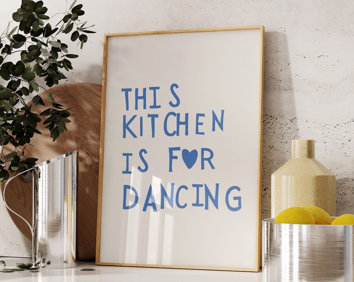 Cute Dance Art Blue Kitchen Minimalist Heart Print