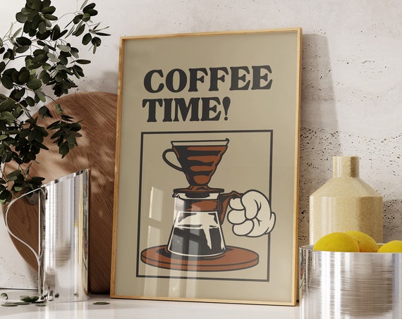 Retro Coffee Print Coffee Bar Wall Art Vintage Coffee Art Print Coffee Art Coffee Pot Poster Coffee Time Print 1 Print