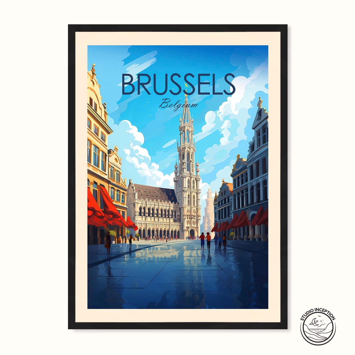 Brussels Belgium Grand Place Town Hall Tower Travel Art Poster