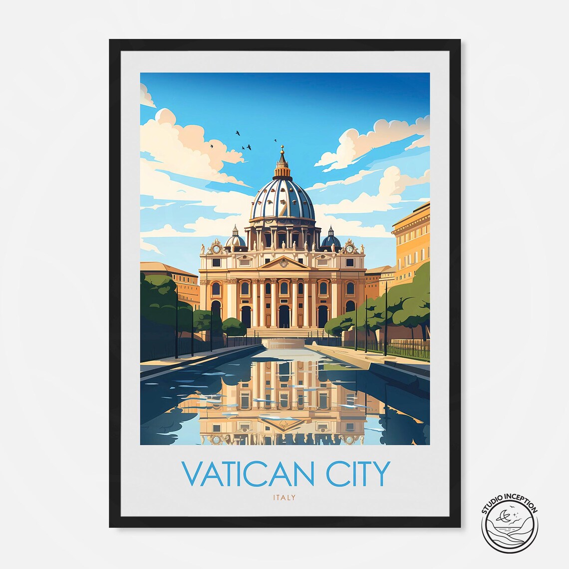 Vatican City Italy St Peters Basilica Reflection Minimal Travel Poster