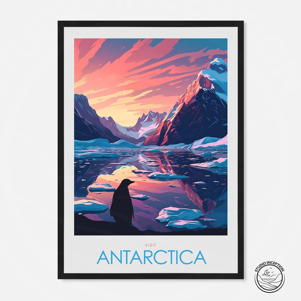 Antarctica Travel Poster, South Pole Wall Art Print