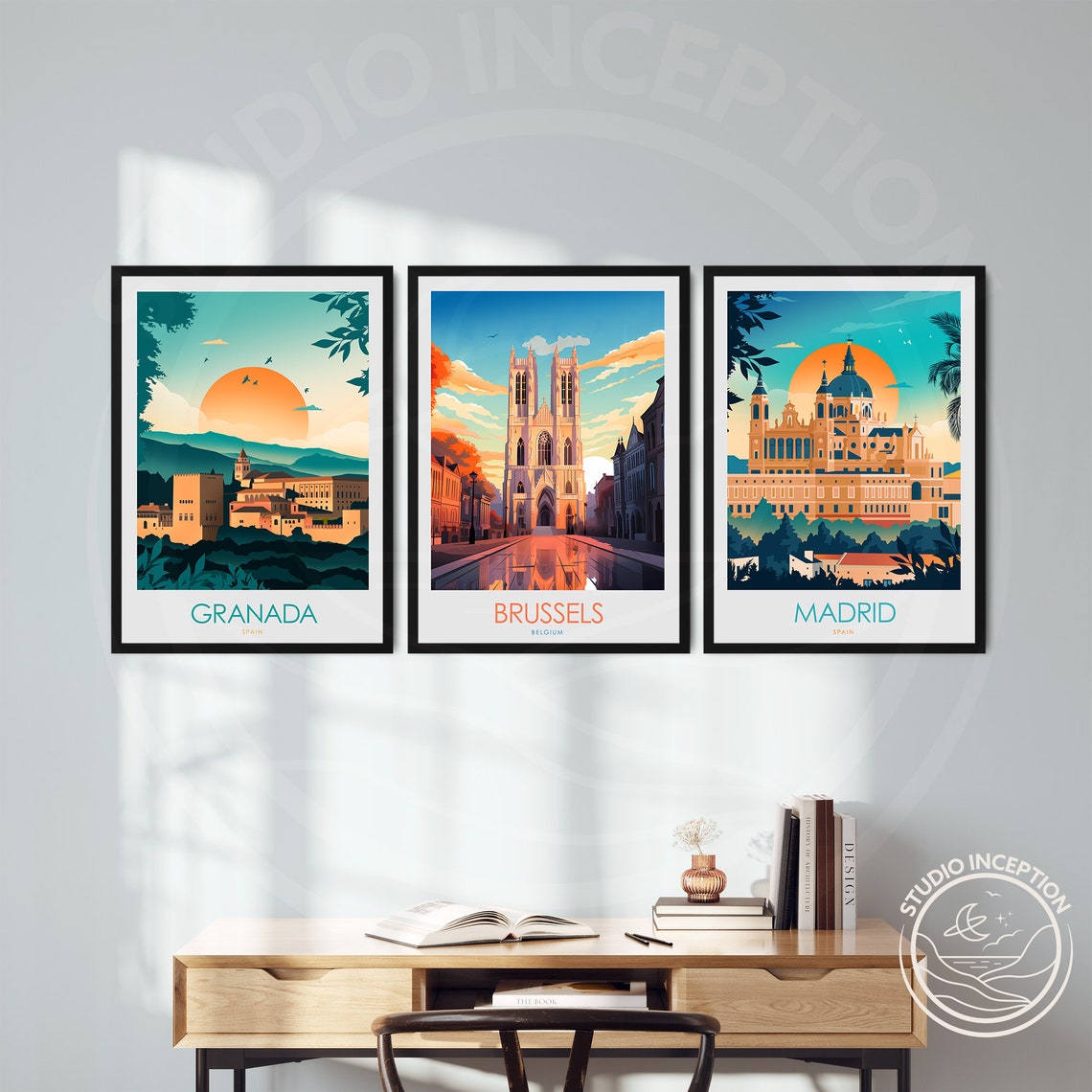 Brussels Belgium Cathedral Street Gothic Architecture Travel Poster - Image 2