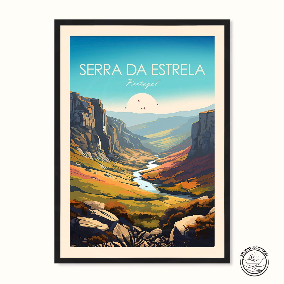 Serra Da Estrela Portugal Valley Gorge Sunset Vintage Style Poster
