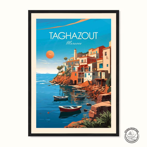 Taghazout Traditional Travel Print Morocco Wall Art Taghazout Personalised Travel Gift For Art Lovers Customised Gift Africa Print