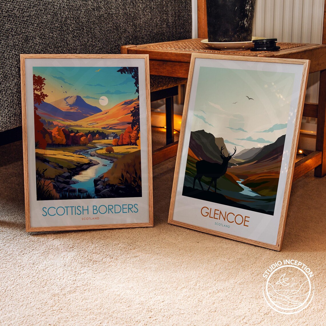 Scottish Borders Scotland Autumn River Valley Sunset Travel Poster - Image 2
