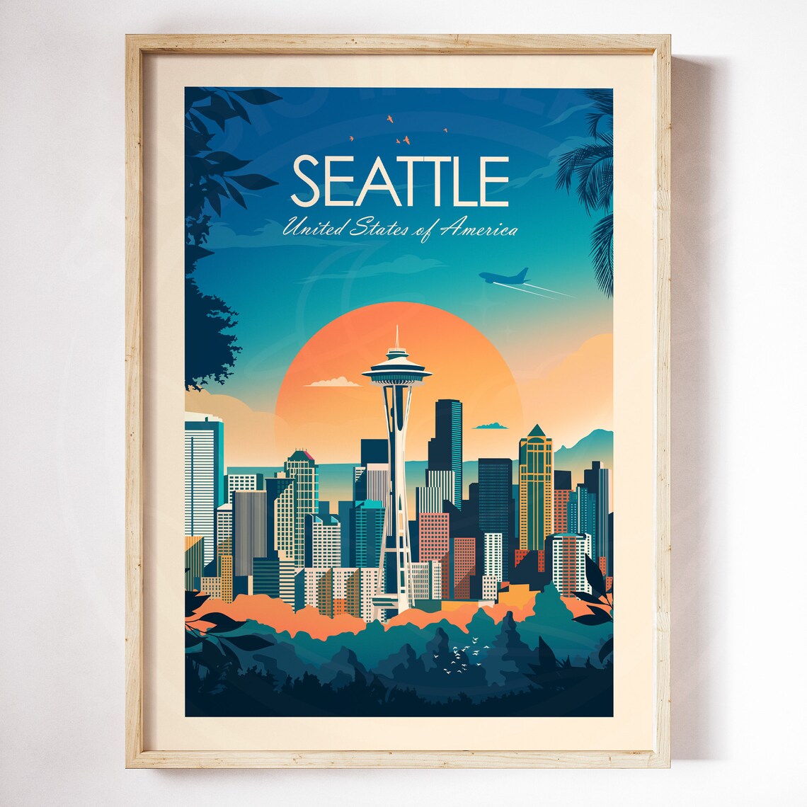 Seattle Washington Travel Poster, Skyline Art Print - Image 3