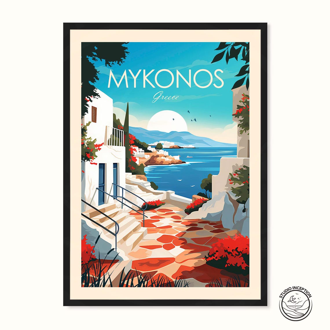 Mykonos Greece Whitewashed Alley Bougainvillea Aegean Poster