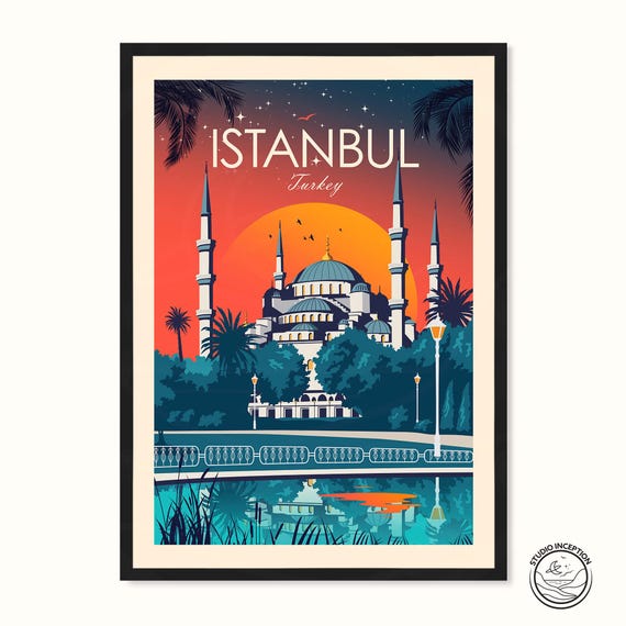 Istanbul Travel Poster, Turkey Place Print