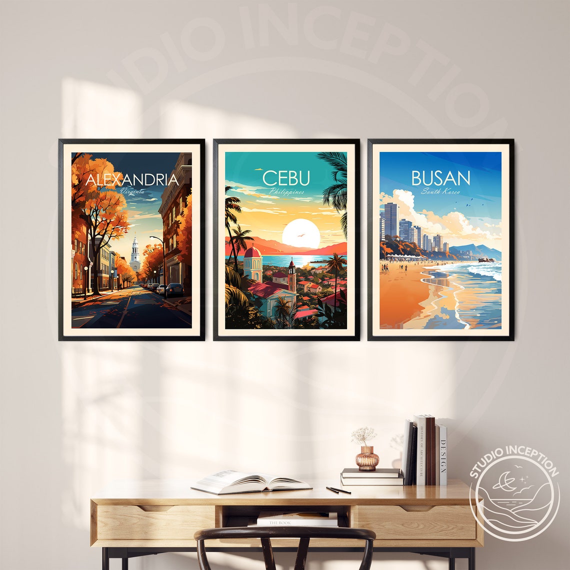 Cebu Philippines Sunset Harbor Church Towers Tropical Travel Poster - Image 2