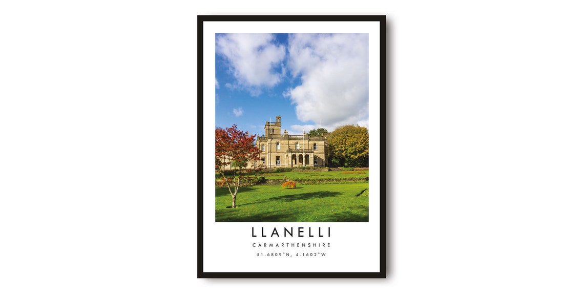 Llanelli Carmarthenshire Poster with Autumn Colour Historic Mansion