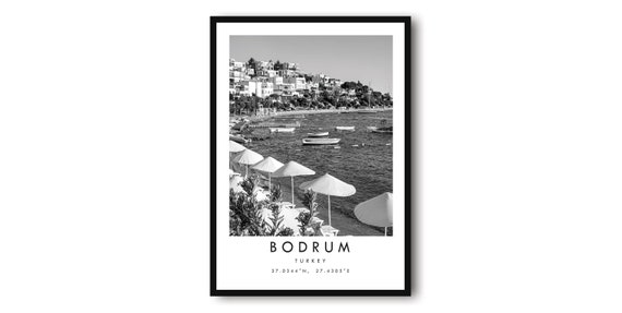 Bodrum Turkey Black and White Travel Poster