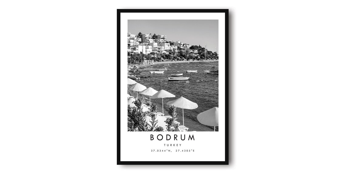Bodrum Turkey Black and White Travel Poster