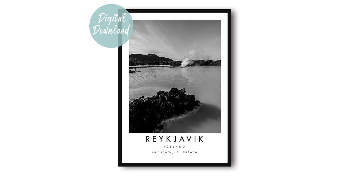 Reykjavik Iceland Geothermal Lagoon Lava Rocks Black White Poster