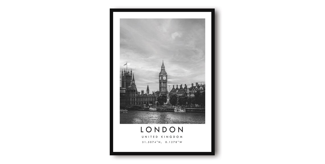 London Travel Poster, Black and White Wall Decor