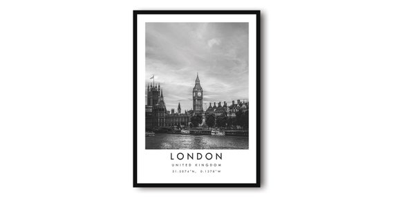 London Travel Poster, Black and White Wall Decor