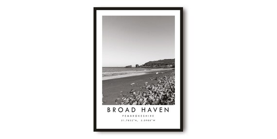 Broad Haven Pembrokeshire Black and White Beach Photo Wall Art