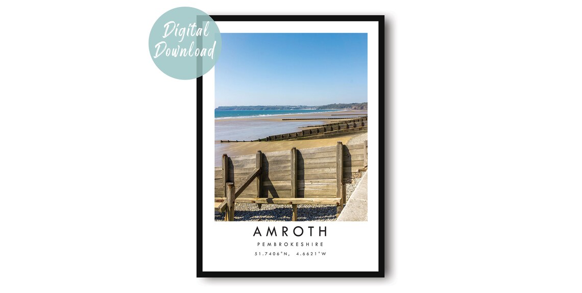 Amroth Beach Pembrokeshire Coastal Scenic Color Travel Poster