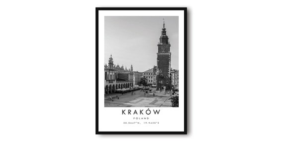 Krakow Poland Black And White Minimalist Art Print