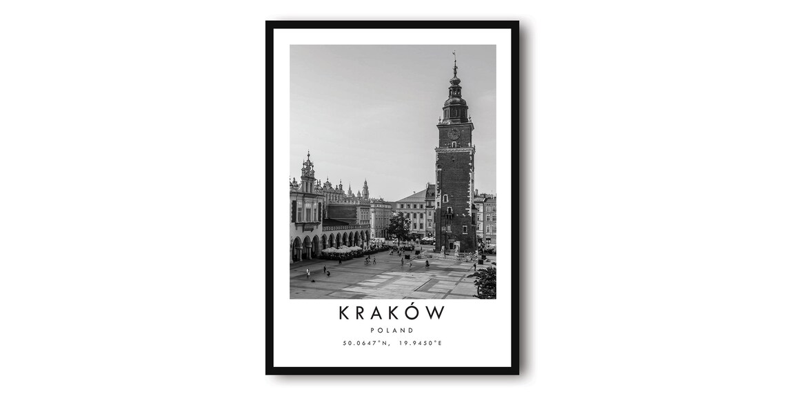 Krakow Poland Black And White Minimalist Art Print