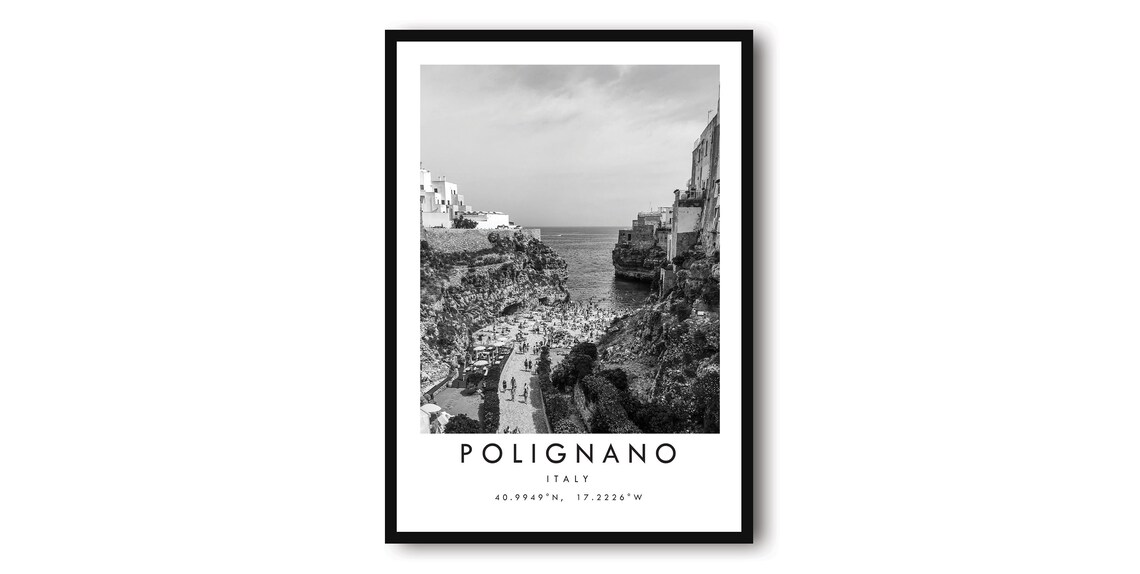 Polignano Italy Black And White Travel Poster