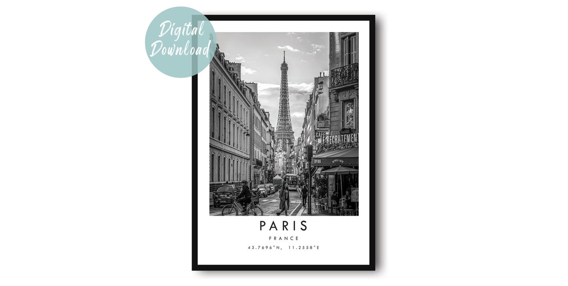 Paris France Black And White Eiffel Tower Street View Photo Poster