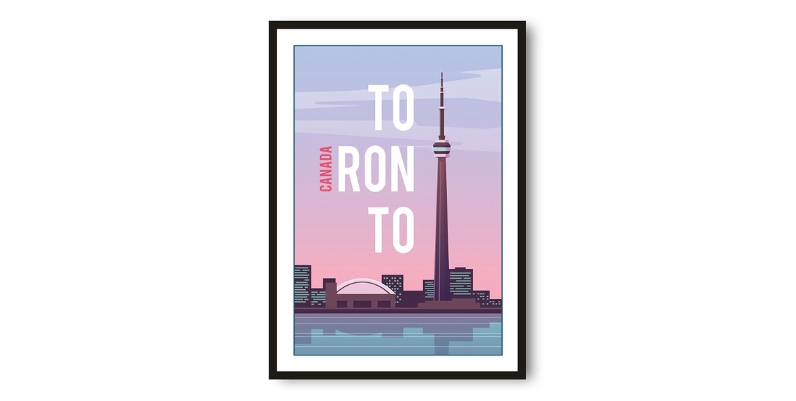 Toronto Canada CN Tower Pink Skyline Minimalist City Travel Poster