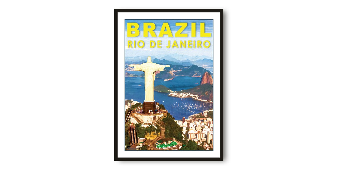 Brazil Rio de Janeiro Christ the Redeemer Bay View Travel Poster