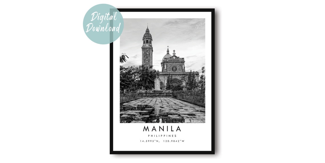 Manila Cathedral Historic Black And White Architecture Travel Poster