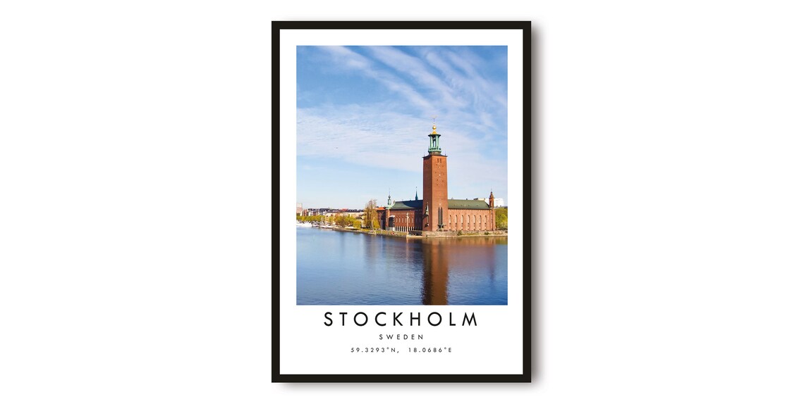 Stockholm Sweden City Hall Waterfront Photo Travel Art Poster