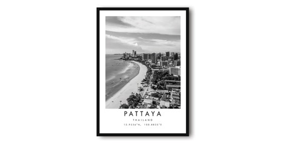 Pattaya Thailand Black and White Cityscape Art Print