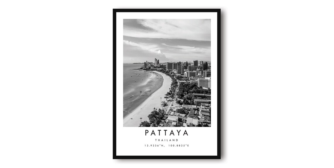 Pattaya Thailand Black and White Cityscape Art Print