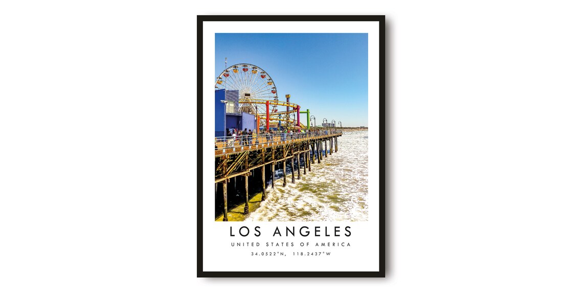 Los Angeles Santa Monica Pier Ferris Wheel Ocean View Travel Poster