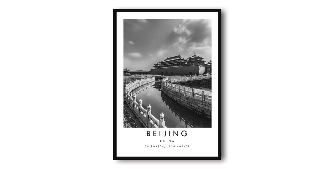 Beijing China Black and White Travel Poster