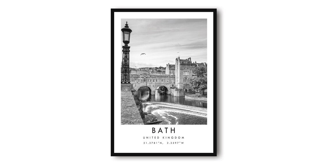 Bath England Black And White Travel Poster