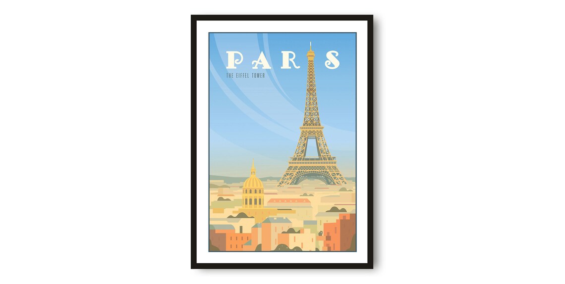 Paris Eiffel Tower Travel Poster, Colorful France