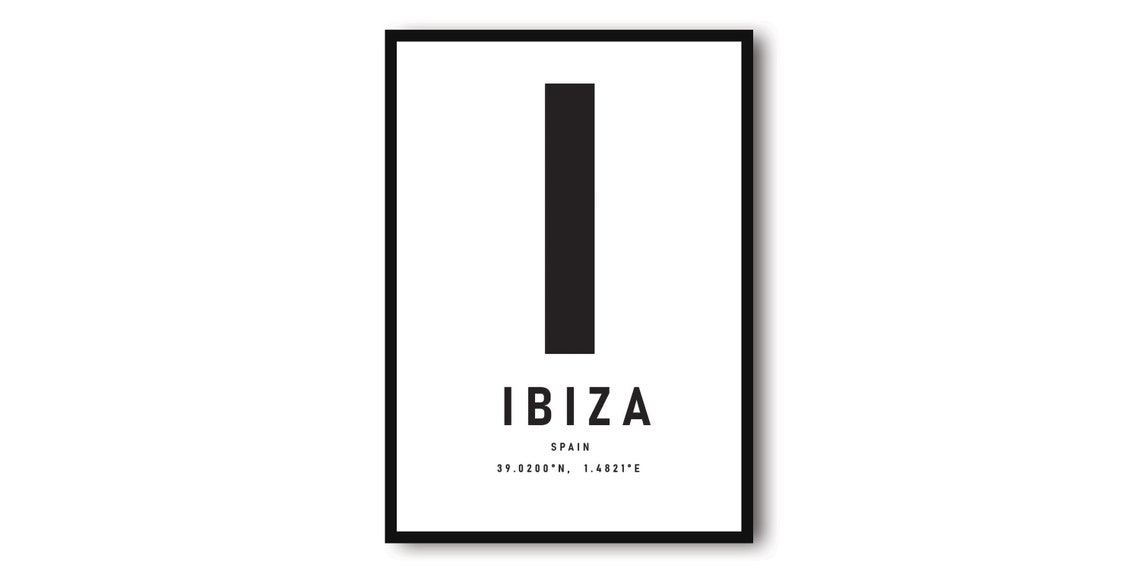 Ibiza Spain Typography With Coordinates Minimalist Travel Poster