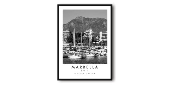 Marbella Spain Black And White Travel Poster