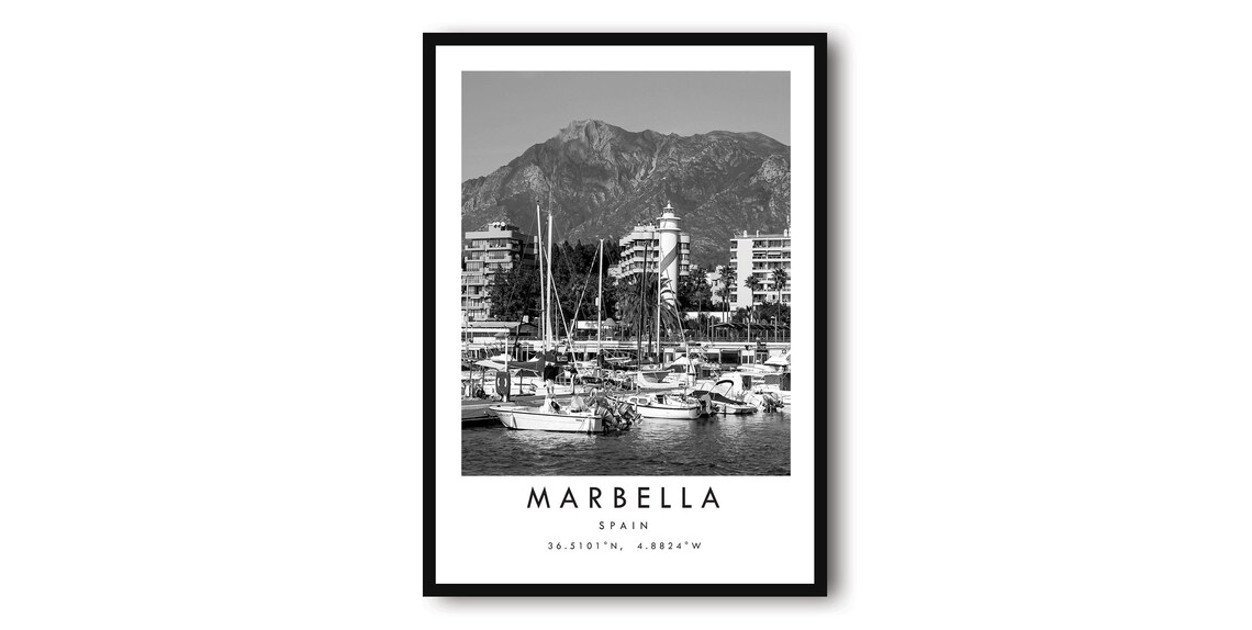 Marbella Spain Black And White Travel Poster