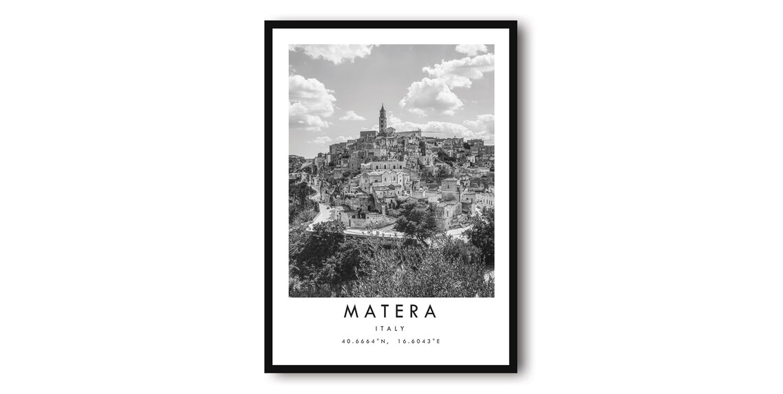 Matera Italy Black and White Minimalist Travel Poster